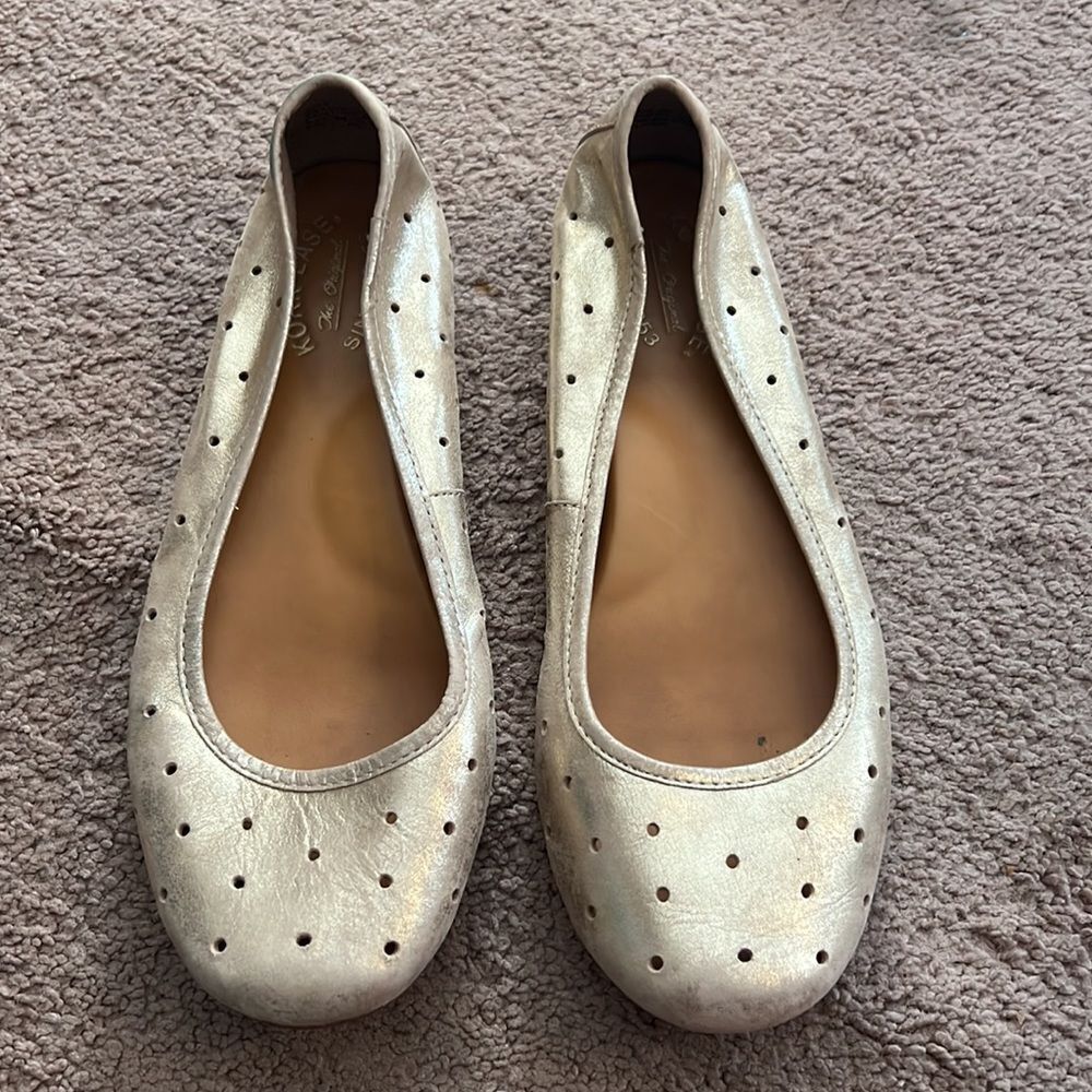 Kork-Ease Metallic Gold Perforated Ballet Flats